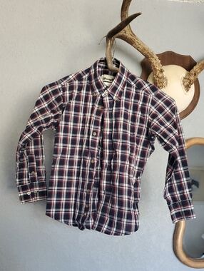 Wrangler RIATA Navy Red White Plaid Button-Front Shirt.  Size 6-8